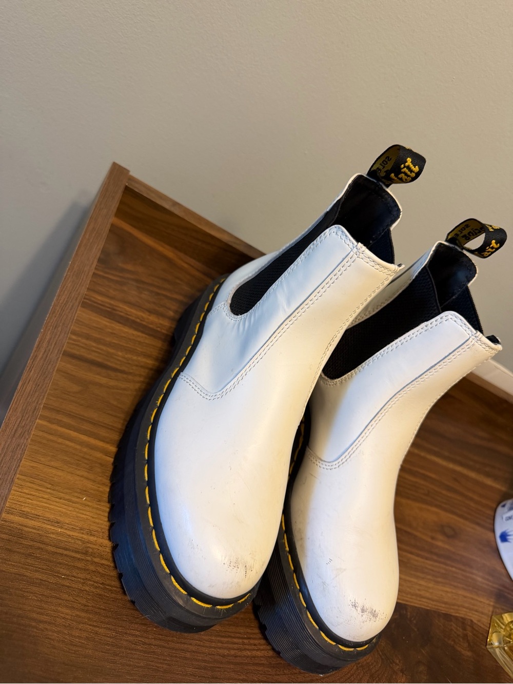 Dr. Martens White Leather Chelsea Boots with Black Sole - Picture 2 of 3